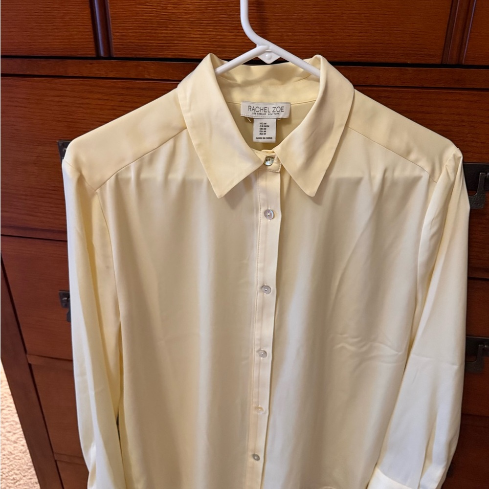 Rachel Zoe Cream Satin Button-Front Blouse